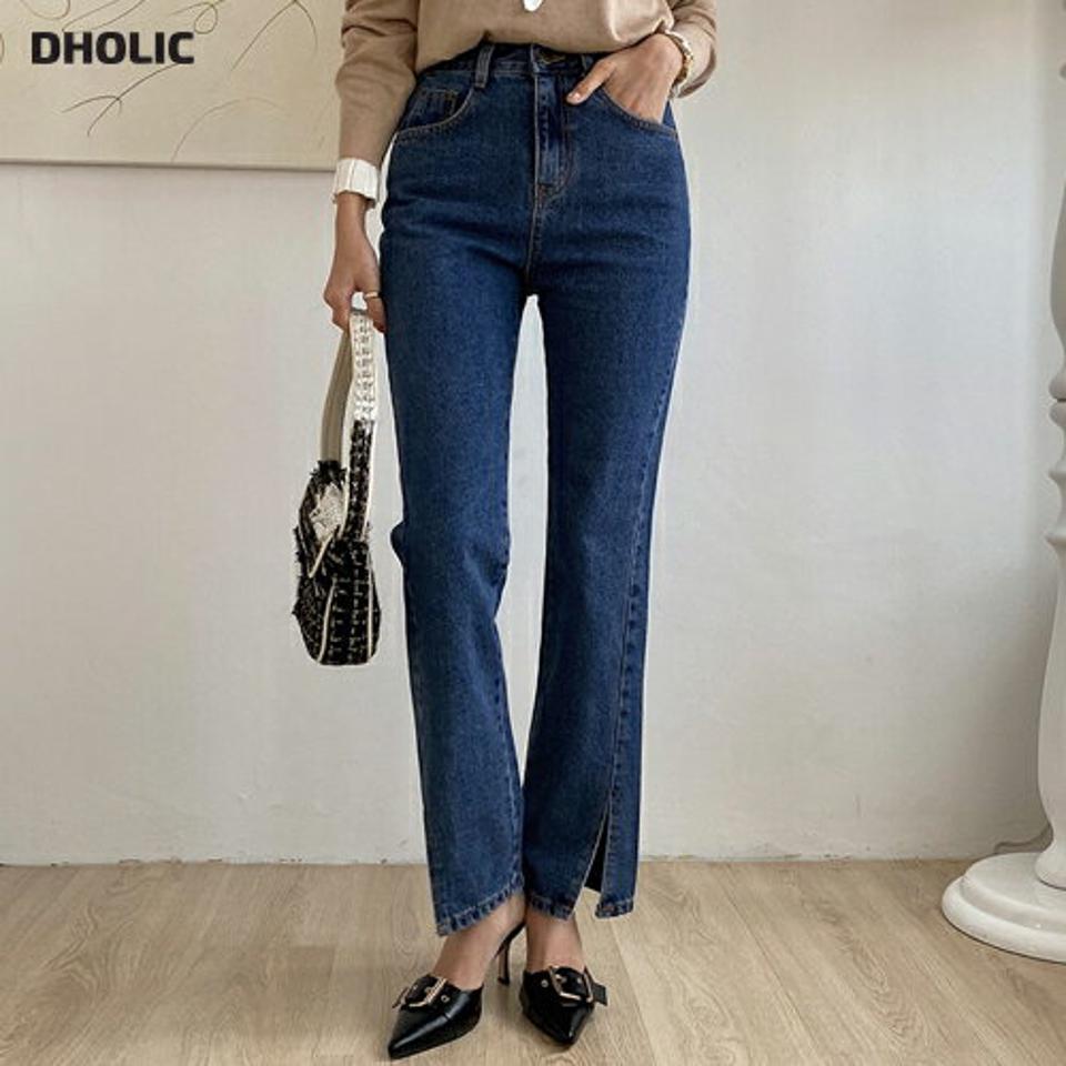 スリットデニムパンツ・全1色・t00068 レディース 【pt】 ボトムス ロング ロングパンツ デニムパンツ デニム スリット ベーシック 体型カバー 足長 着痩せ スリム フィット ストレート 春 秋 韓国ファッション ハイホリHIHOLLI