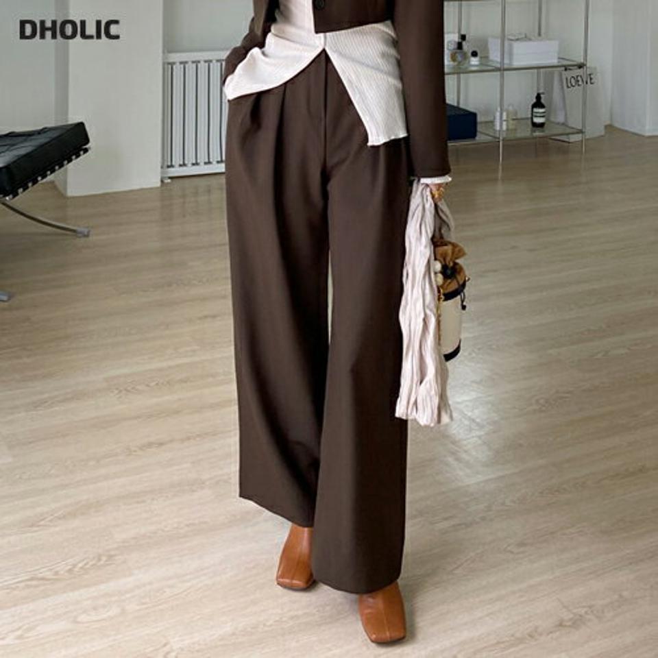 ワイドスラックス・全2色・t00053 レディース 【pt】 ボトムス ロング ロングパンツ スラックス ワイド ベーシック 足長 着痩せ スリム オフィスカジュアル 春 秋 韓国ファッション ハイホリHIHOLLI