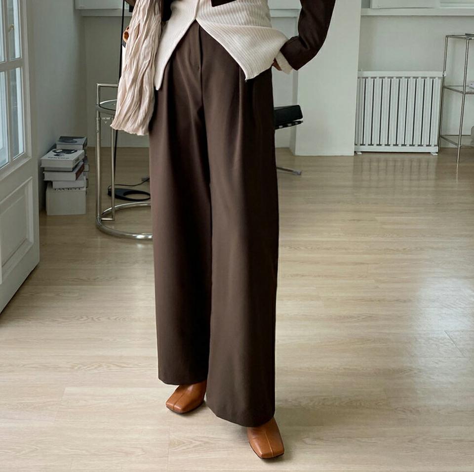 ワイドスラックス・全2色・t00053 レディース 【pt】 ボトムス ロング ロングパンツ スラックス ワイド ベーシック 足長 着痩せ スリム オフィスカジュアル 春 秋 韓国ファッション ハイホリHIHOLLI