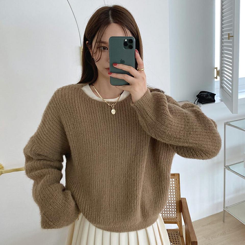 ロングスリーブニット・全3色・b00045 レディース 【tops】 トップス ニット 長袖 ボートネック ドロップショルダー ルーズ ゆったり あたたかい ユニーク やわらかい 上品 冬 ざっくり 冬 秋 韓国ファッション ハイホリHIHOLLI