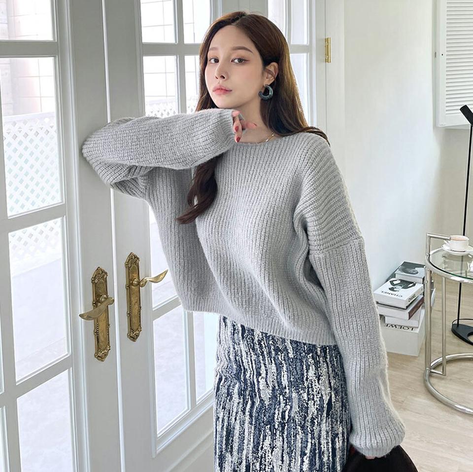 ロングスリーブニット・全3色・b00045 レディース 【tops】 トップス ニット 長袖 ボートネック ドロップショルダー ルーズ ゆったり あたたかい ユニーク やわらかい 上品 冬 ざっくり 冬 秋 韓国ファッション ハイホリHIHOLLI