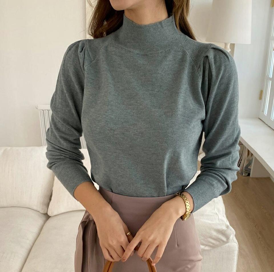 ハイネックパフニット・全5色・b00046 レディース 【tops】 トップス ニット 長袖 年上 ハイネック あたたかい パフ ギャザー ユニーク やわらかい 上品 冬 春 秋 韓国ファッション ハイホリHIHOLLI