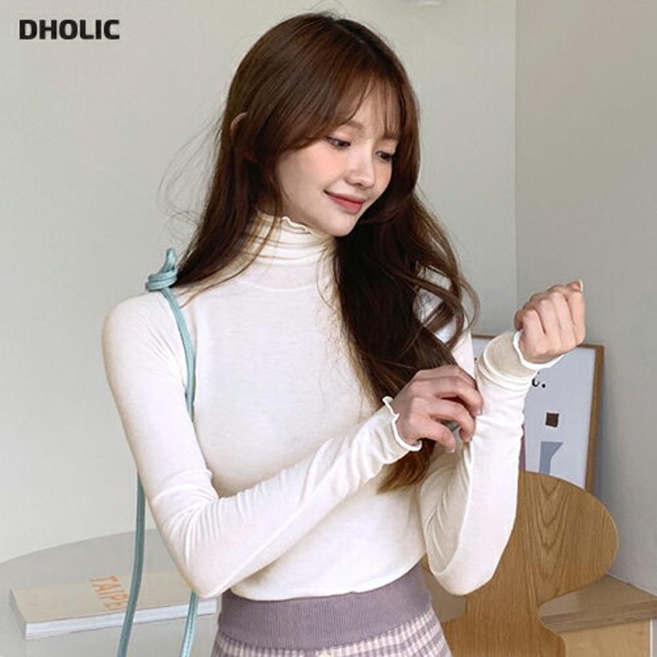 タートルネックウェーブスリムTシャツ・全5色・t00923 レディース 【tops】韓国ファッション トップス Tシャツ 長袖 タートルネック ウェーブ スリム フェミニン 体型カバー シンプル ガーリー カジュアル 無地 ゆったり 楽ちん 春 秋 NIJU