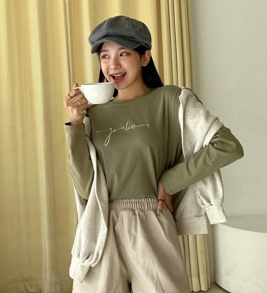 レタリングロングスリーブTシャツ・全4色・t00924 レディース 【tops】韓国ファッション トップス Tシャツ 長袖 ラウンドネック レタリング ロングスリーブ フェミニン 体型カバー シンプル ガーリー カジュアル ゆったり 楽ちん 春 秋 NIJU