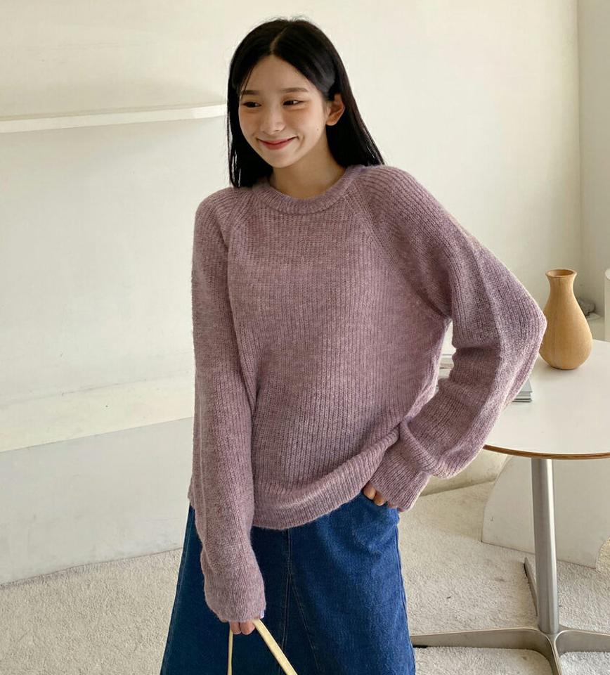 ラウンドネックラグランニット・全5色・t00930 レディース 【tops】韓国ファッション トップス ニット 長袖 ラウンドネック ラグラン デイリー 細身 カジュアル 体型カバー ガーリー ゆったり 楽ちん 無地 シンプル 春 秋 NIJU