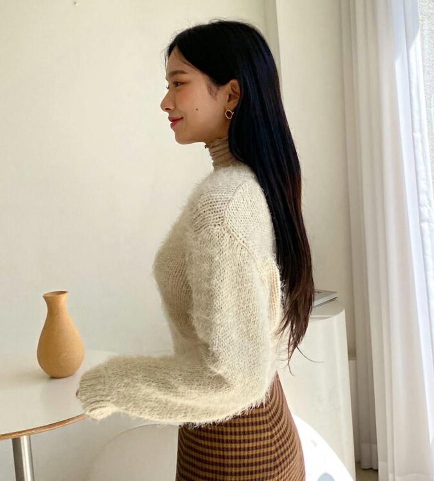 Vネッククロップドブークレニット・全5色・t00931 レディース 【tops】韓国ファッション トップス ニット 長袖 Vネック ブークレニット クロップド丈 デイリー ベーシック 細身 カジュアル 体型カバー ガーリー ゆったり 楽ちん 春 秋 NIJU