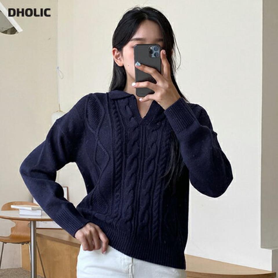 【只今10%OFF】Vネックカラーケーブルニット・全5色・t00932 レディース 【tops】韓国ファッション トップス ニット 長袖 Vネック カラー ケーブルニット スリット カジュアル 体型カバー ゆったり 楽ちん フェミニン シンプル デイリー 春 秋 NIJU【ニットセール】