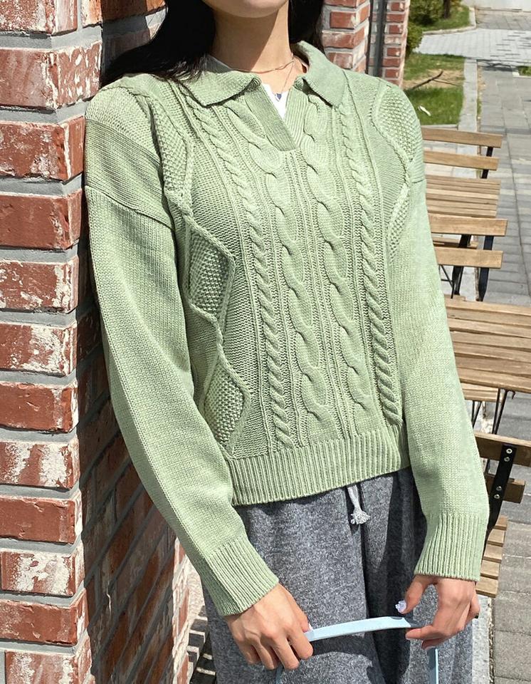 【只今10%OFF】Vネックカラーケーブルニット・全5色・t00932 レディース 【tops】韓国ファッション トップス ニット 長袖 Vネック カラー ケーブルニット スリット カジュアル 体型カバー ゆったり 楽ちん フェミニン シンプル デイリー 春 秋 NIJU【ニットセール】