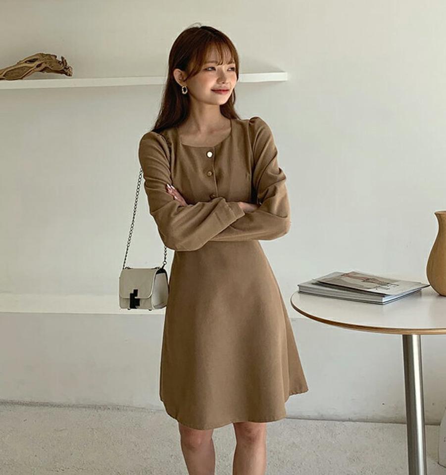 スクエアウエストリボンミニワンピース・全3色・t00934 レディース 【ops】韓国 ファッション ワンピース ミニ ミニワンピース 長袖 スクエアネック ミニ丈 スクエア リボン スリム シンプル ルーズ 楽ちん スリム 体型カバー 春 秋 NIJU