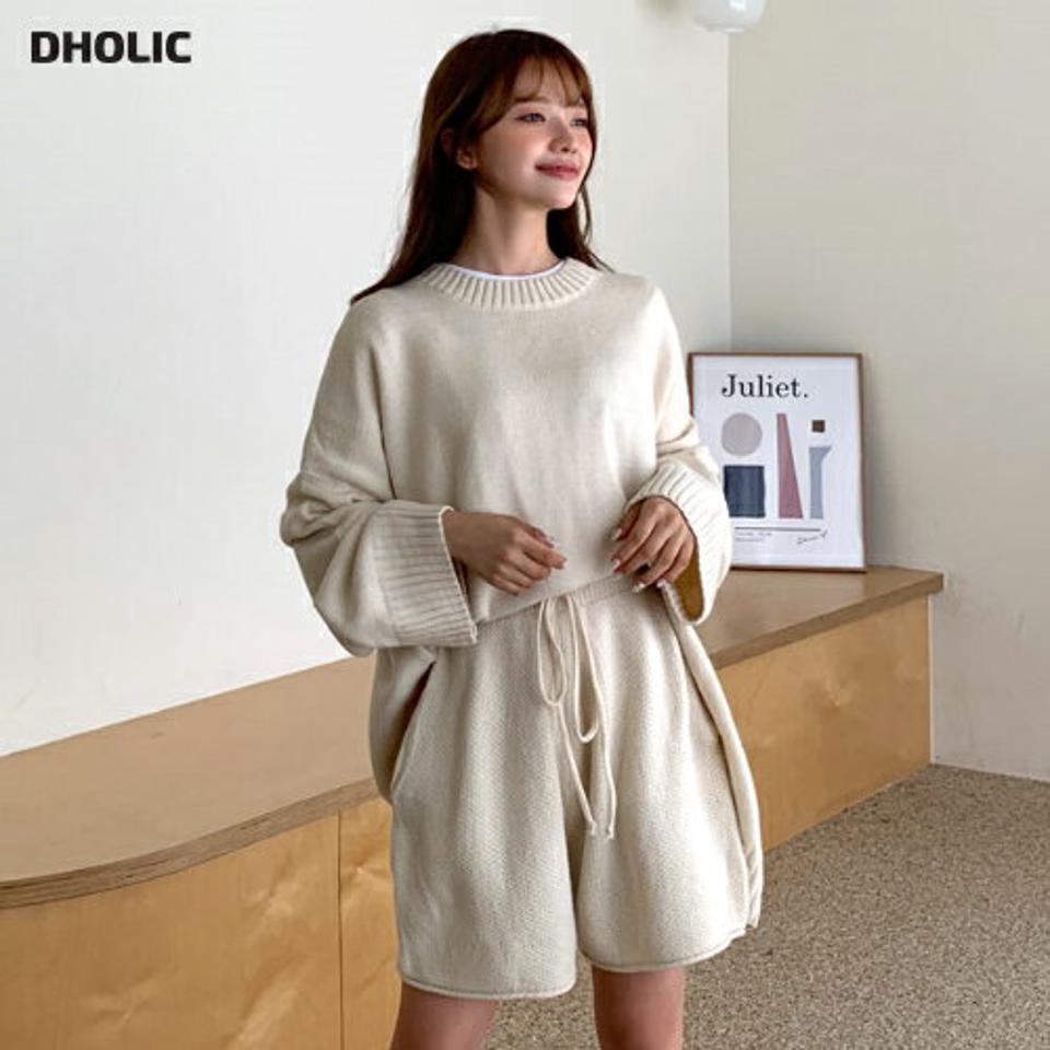 スリットニット&ハーフパンツSET・全4色・b00937 レディース 【pt】韓国ファッション ボトムス パンツ ニット セット ショート ショートパンツ スリット 長袖 ショート丈 ワンマイルウェア ポケット 美脚 足長 細身 着痩せ 体型カーバー ガーリー 楽ちん 春 秋 NIJU