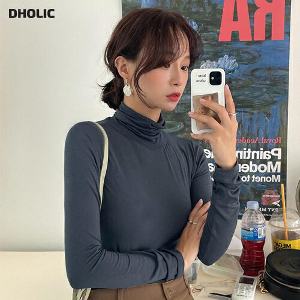 タートルネック長袖Tシャツ・全4色・t64977 レディース 【tops】韓国ファッション トップス Tシャツ 大人 長袖 タートルネック 無地 スリット ベーシック シンプル カジュアル 細身 フェミニン 上品 デイリー 秋 春