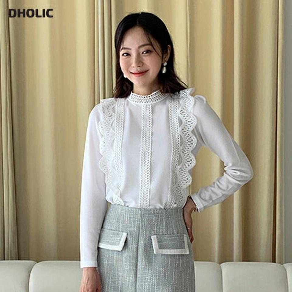 ハーフネックレースラインTシャツ・全3色・t64984 レディース 【tops】韓国ファッション トップス Tシャツ 大人 長袖 ハーフネック レース 無地 ベーシック スリット シンプル カジュアル 細身 フェミニン 上品 デイリー 秋 春