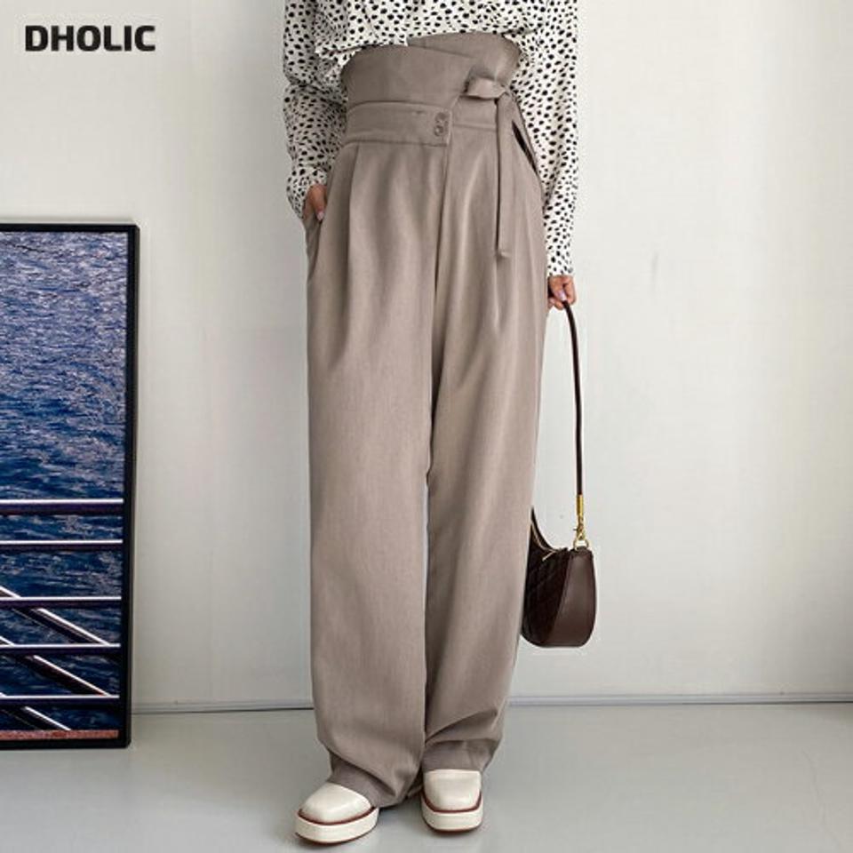 即日配送 ハイウエストストラップスラックス・全2色・t65980 レディース 【pt】韓国ファッション ボトムス ロング ロングパンツ スラックスパンツ スラックス ハイウエスト ストラップ 無地 体型カバー カジュアル デイリー 足長 美脚 フェミニン 秋 春