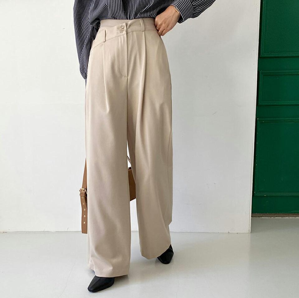 アンバランスツーボタンスラックス・全2色・t65982 レディース 【pt】韓国ファッション ボトムス ロング ロングパンツ スラックスパンツ スラックス アンバランス ツーボタン 無地 体型カバー カジュアル デイリー 足長 美脚 フェミニン 秋 春