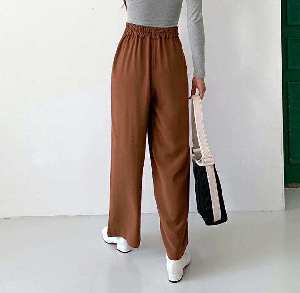 ウエストゴムワイドスラックス・全2色・b65983 レディース 【pt】韓国ファッション ボトムス ロング ロングパンツ スラックスパンツ スラックス ゴム ワイド 無地 体型カバー カジュアル デイリー 足長 美脚 フェミニン 秋 春