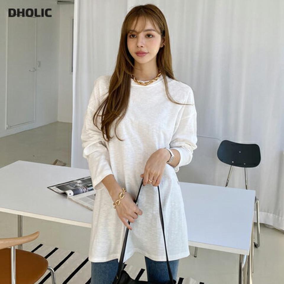 サイドスリットレイヤードTシャツ・全4色・b70272 レディース 【tops】 トップス Tシャツ 長袖 ベーシック ラウンドネック ルーズ ゆったり スリム ベーシック デイリー 体型カバー 細身 フェミニン 春 秋 韓国ファッション ハイホリHIHOLLI