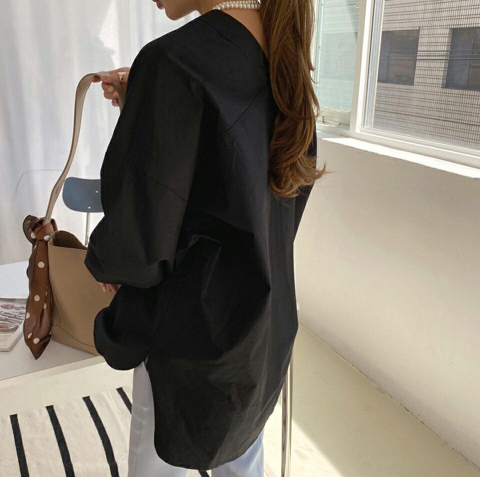 即日配送 Vネックコットンボタンブラウス・全3色・t70282 レディース 【bl】 トップス ブラウス 長袖 コットン Vネック V字 大人 ユニーク フェミニン 上品 春 秋 韓国ファッション ハイホリHIHOLLI