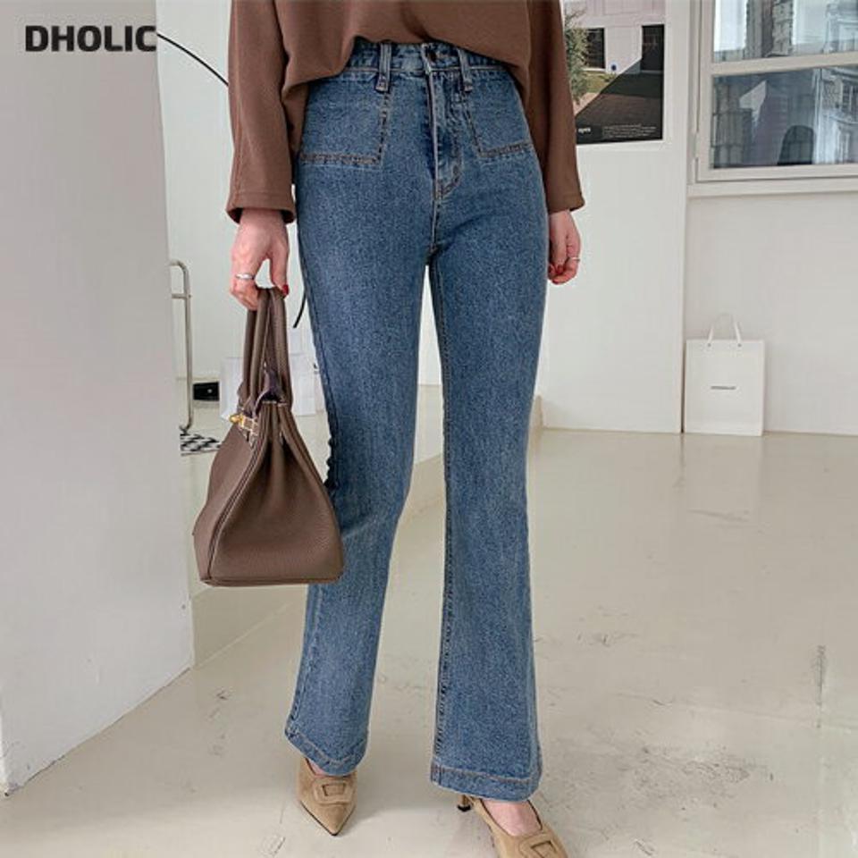 ポケットスリムフレアデニムパンツ・全1色・t70291 レディース 【pt】 ボトムス ロング ロングパンツ デニムパンツ デニム フレア ベーシック 体型カバー 足長 着痩せ スリム フィット 春 秋 韓国ファッション ハイホリHIHOLLI