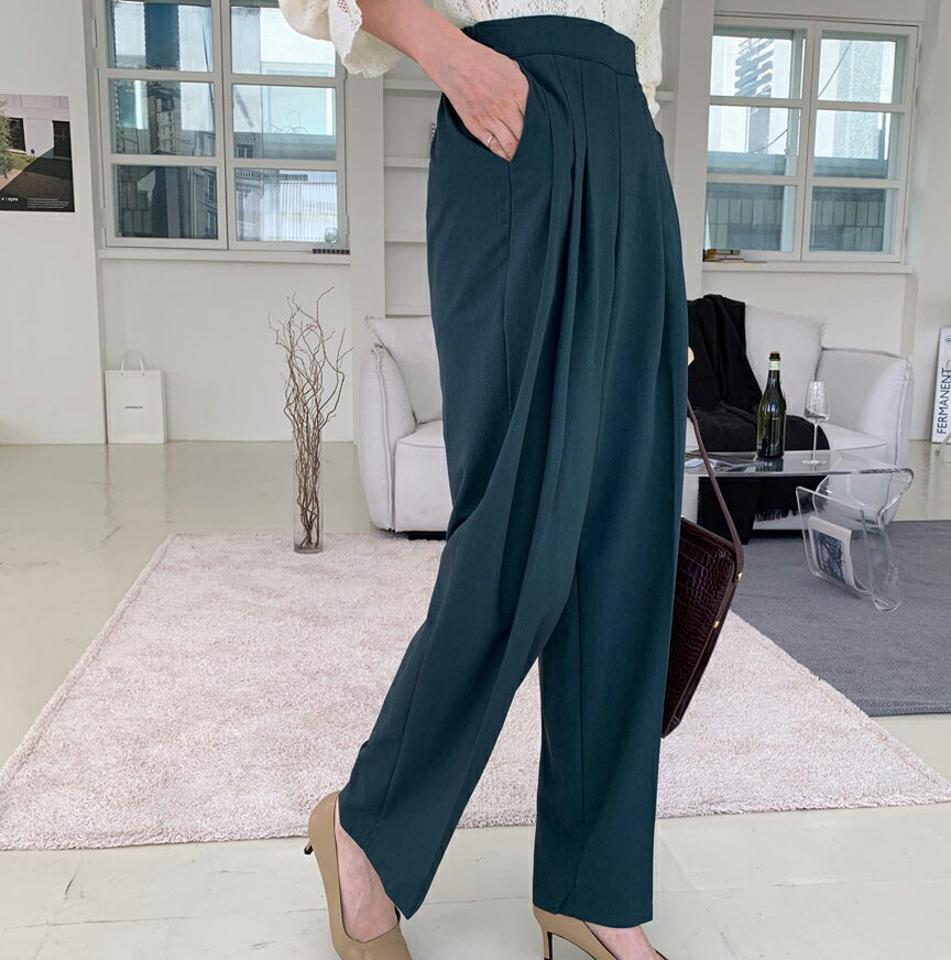 スリータックワイドパンツ・全3色・t70295 レディース 【pt】 ボトムス ロング ロングパンツ スリータック ワイドパンツ ベーシック 体型カーバー 足長 着痩せ スリム カジュアル ワイド 春 秋 韓国 ファッション ハイホリHIHOLLI