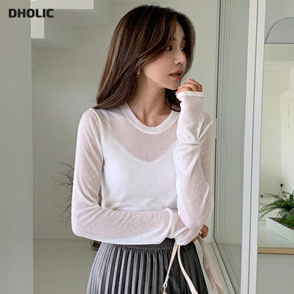 リブスリム長袖Tシャツ・全5色・t65512 レディース 【tops】韓国ファッション トップス Tシャツ 大人 長袖 ラウンドネック リブ スリム ベーシック シンプル カジュアル フェミニン 上品 デイリー 無地 秋 春