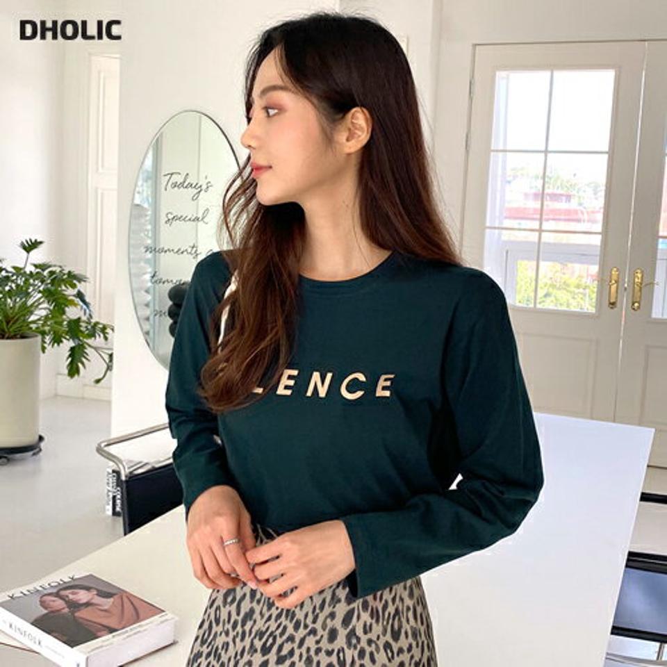 【マラソン特価】SILENCEレタリング長袖Tシャツ・全4色・b65515 レディース 【tops】韓国ファッション トップス Tシャツ 大人 長袖 ラウンドネック レタリング スリット シンプル カジュアル フェミニン 上品 デイリー 秋 春 セール