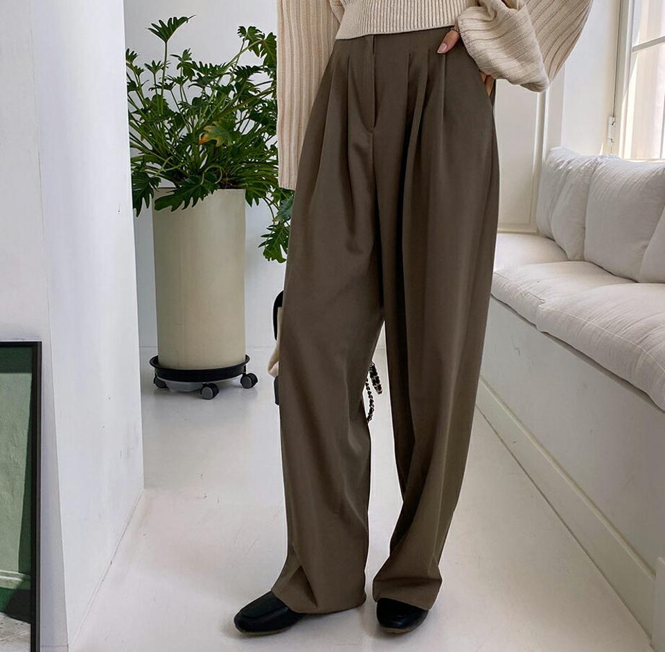 スリータックワイドスラックス・全2色・t65533 レディース 【pt】韓国ファッション ボトムス ロング ロングパンツ スラックスパンツ スラックス スリータック ワイド 無地 オフィスカジュアル デイリー 足長 美脚 フェミニン 秋 春
