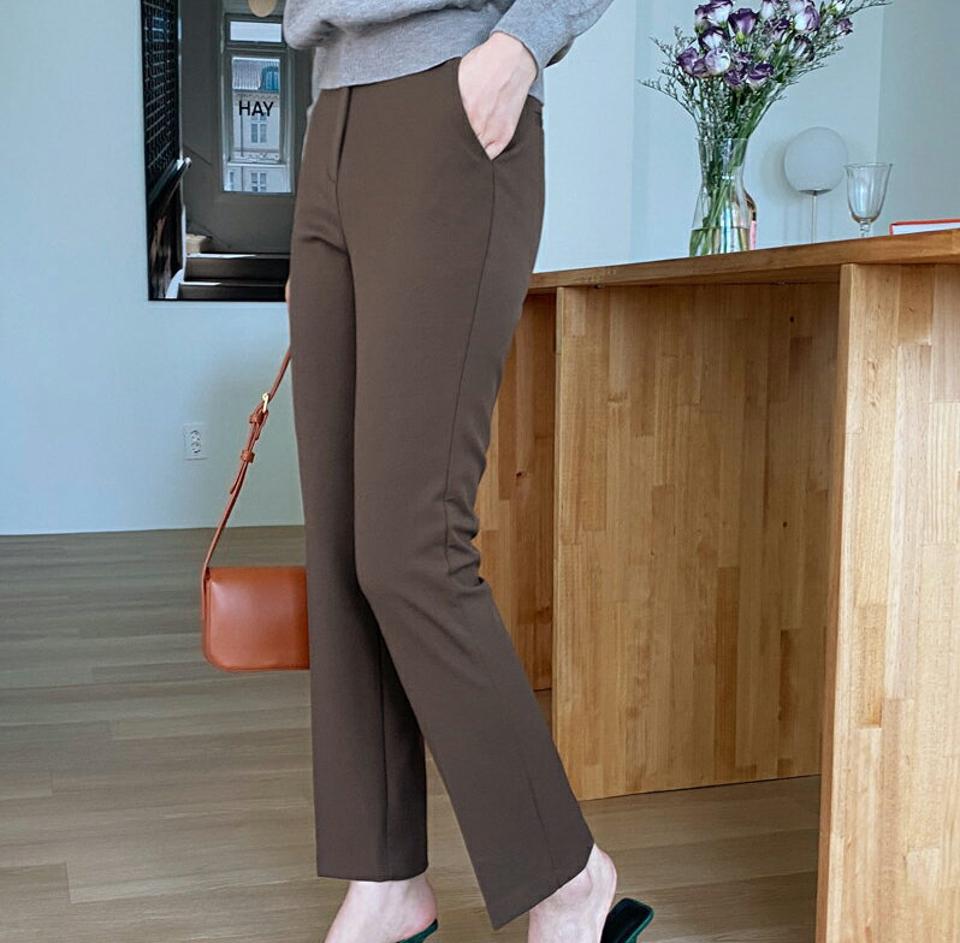 ツーポケットスラックス・全3色・b70204 レディース 【pt】 ボトムス ロング ロングパンツ スラックス スリット ベーシック 足長 着痩せ スリム オフィスカジュアル 春 秋 韓国ファッション ハイホリHIHOLLI