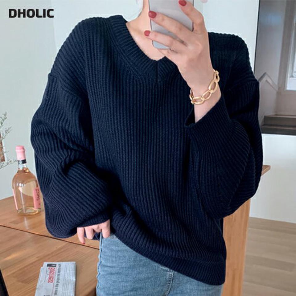ルーズフィットVネックニット・全5色・t70189 レディース 【tops】 トップス 長袖 パンチング Vネック ルーズ ゆったり デコルテ あたたかい ユニーク やわらかい 体型カーバー 上品 冬 春 秋 韓国ファッション ハイホリHIHOLLI 年上