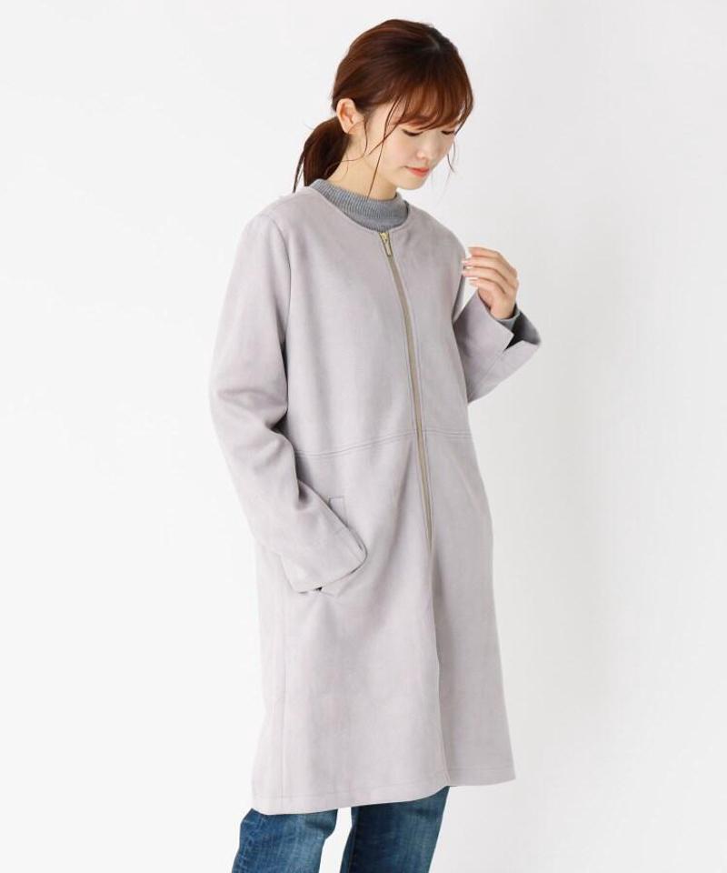 カットスエードセミロングノーカラーコート