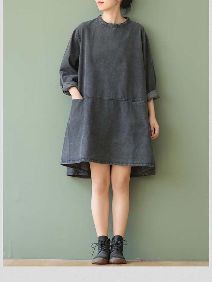 チュニック ワンピース デニムワンピース ロング ワンピース ワンピ レディース チュニックワンピース ゆったり 体型カバー 長袖 森ガール 秋新品 秋服 ゆったり 大きいサイズ 着痩せ お洒落 おしゃれ オシャレ
