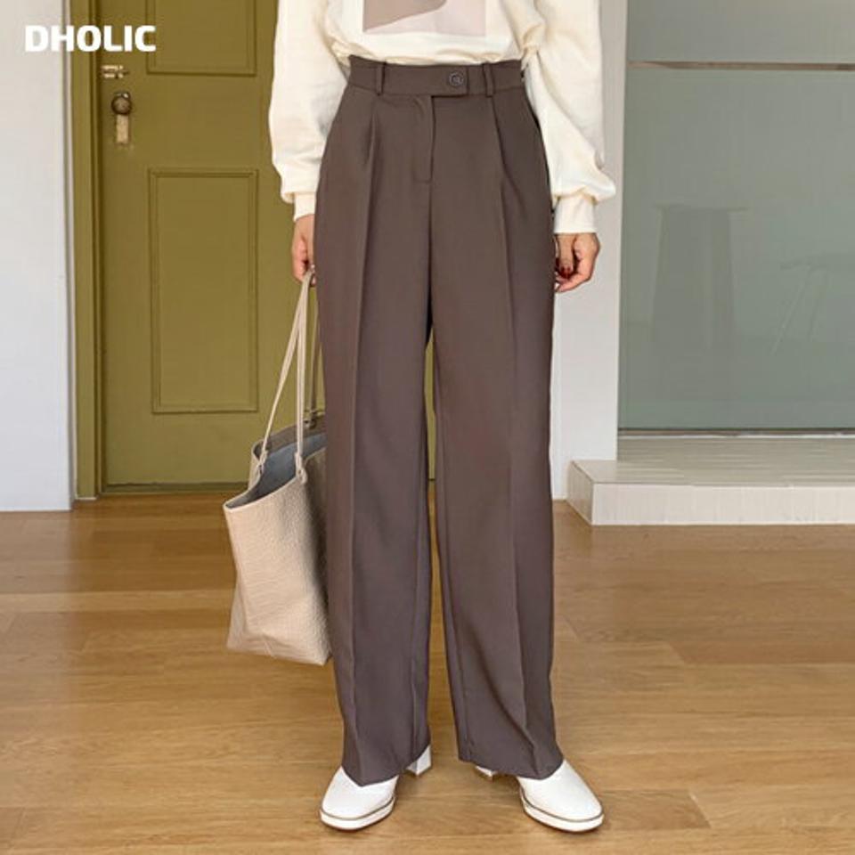 ワイドスラックス・全2色・t62858 レディース 【pt】韓国ファッション ボトムス ロング ロングパンツ スラックスパンツ スラックス ワイド ワンタック ベーシック 無地 体型カバー カジュアル デイリー 足長 美脚 フェミニン 秋 春