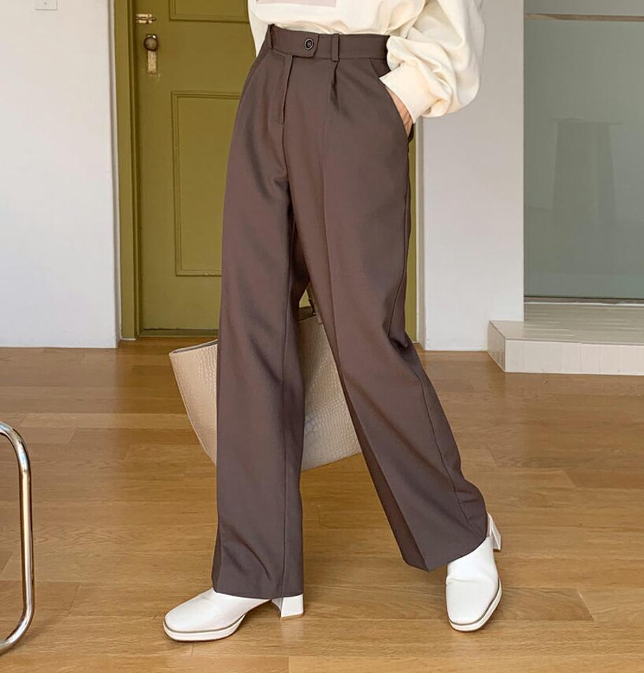 ワイドスラックス・全2色・t62858 レディース 【pt】韓国ファッション ボトムス ロング ロングパンツ スラックスパンツ スラックス ワイド ワンタック ベーシック 無地 体型カバー カジュアル デイリー 足長 美脚 フェミニン 秋 春