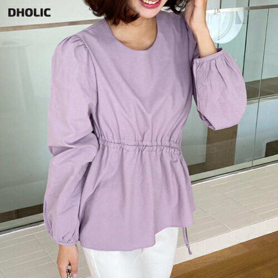 即日配送【只今30%OFF】ダイアゴナルラインギャザーブラウス・全4色・t62842 レディース 【bl】韓国ファッション トップス ブラウス 長袖 ラウンドネック 大人 ダイアゴナル ギャザー 上品 ボタン シンプル フェミニン カジュアル 体型カバー ガーリー 秋 春