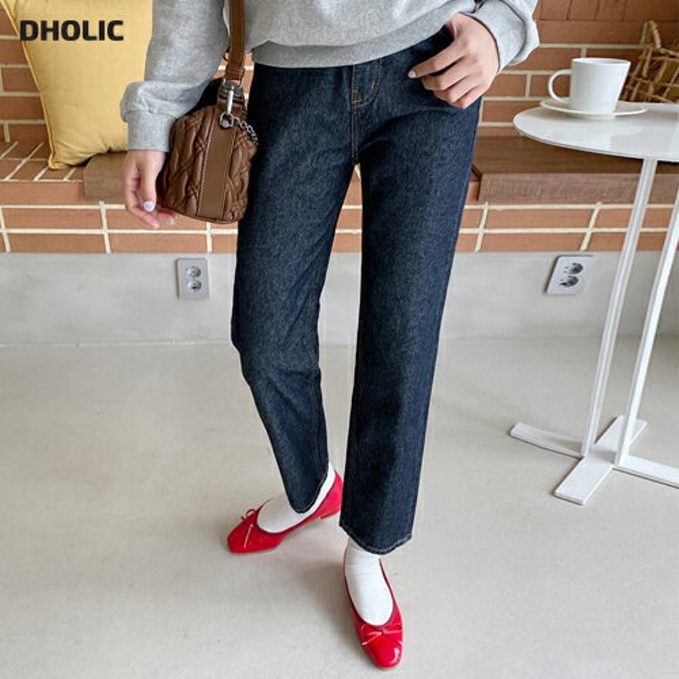 ストレートディープブルーデニムパンツ・全1色・t65192 レディース 【pt】韓国ファッション ボトムス パンツ ロング ロングパンツ デニムパンツ デニム ストレート ディープブルー ベーシック ボタン 細身 体型カバー カジュアル 春 秋 NIJU