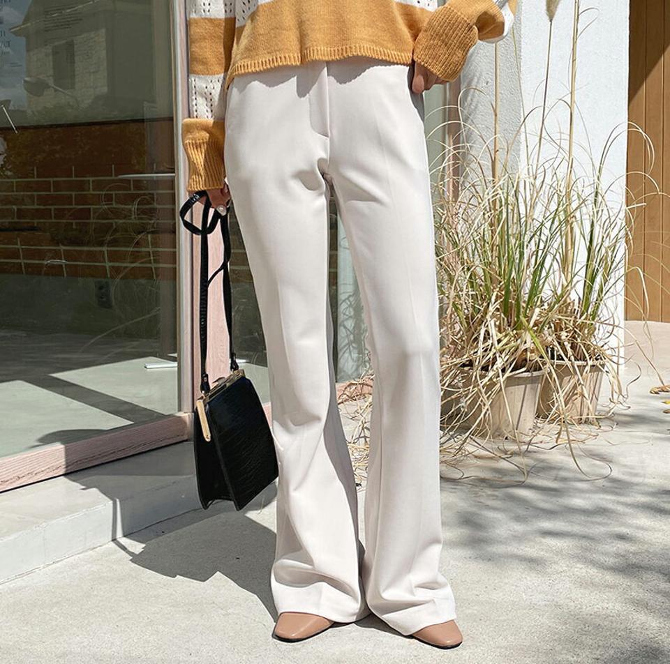 バックゴムフレアパンツ・全2色・t65202 レディース 【pt】韓国 ファッション ボトムス パンツ ロング ロングパンツ フレアパンツ ロング丈 ゴム 無地 ブーツカット ストレート 足長 細身 着痩せ 体型カーバー シンプル 春 秋 NIJU