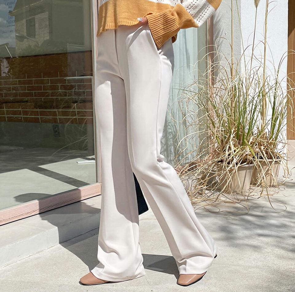 バックゴムフレアパンツ・全2色・t65202 レディース 【pt】韓国 ファッション ボトムス パンツ ロング ロングパンツ フレアパンツ ロング丈 ゴム 無地 ブーツカット ストレート 足長 細身 着痩せ 体型カーバー シンプル 春 秋 NIJU