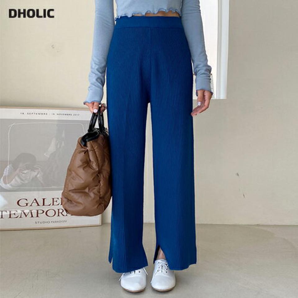 ウール混リブニットパンツ・全6色・t65218 レディース 【pt】韓国ファッション ボトムス パンツ ロング ロングパンツ ニットパンツ ロング丈 ウール 混 リブ ワイド スリット 無地 足長 細身 年上 大人 着痩せ シンプル 春 秋 NIJU