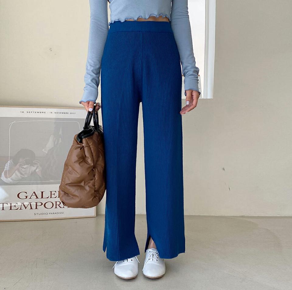 ウール混リブニットパンツ・全6色・t65218 レディース 【pt】韓国ファッション ボトムス パンツ ロング ロングパンツ ニットパンツ ロング丈 ウール 混 リブ ワイド スリット 無地 足長 細身 年上 大人 着痩せ シンプル 春 秋 NIJU