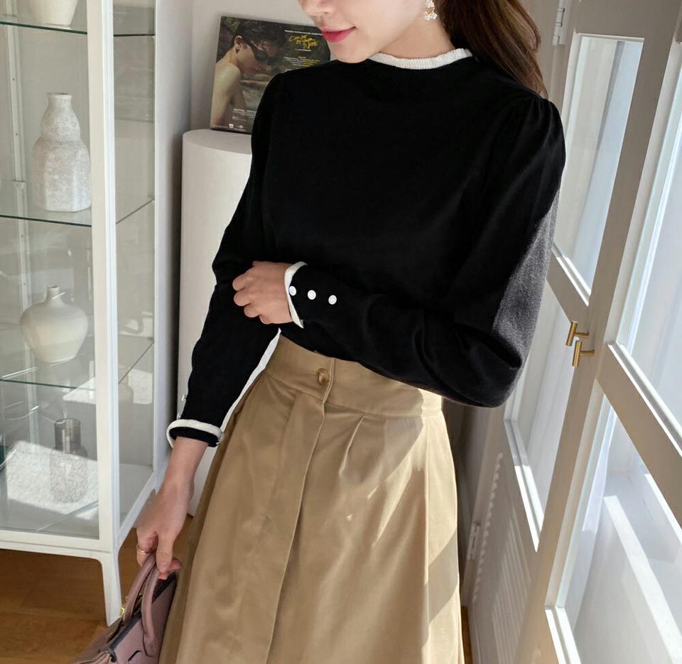 即日配送 ネックフリル配色ニット・全3色・b70292 レディース 【tops】 トップス ニット 長袖 上品 フリル ハーフネック ユニーク スリム やわらかい 体型カバー カラーニット 上品 春 秋 韓国ファッション ハイホリHIHOLLI
