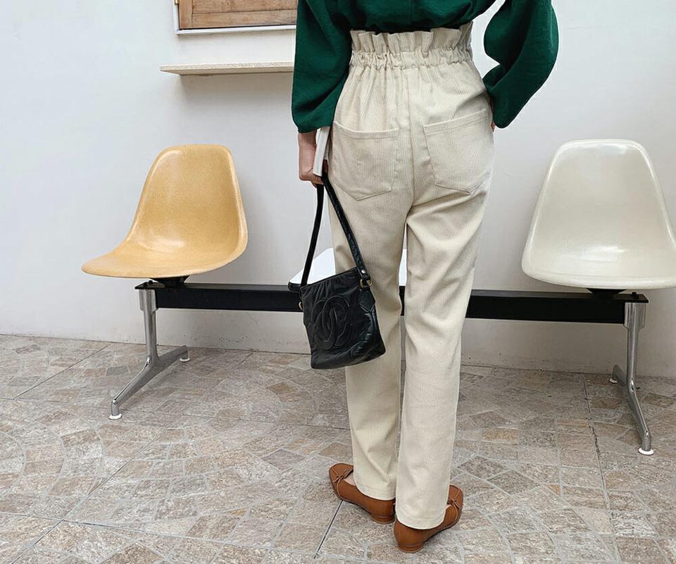 コーデュロイボタンハイウエストパンツ・全2色・t70259 レディース 【pt】 ボトムス ロング ロングパンツ コーデュロイ タック コットン ハイウエスト ベーシック 体型カバー 足長 着痩せ ワイド 春 秋 韓国ファッション ハイホリHIHOLLI