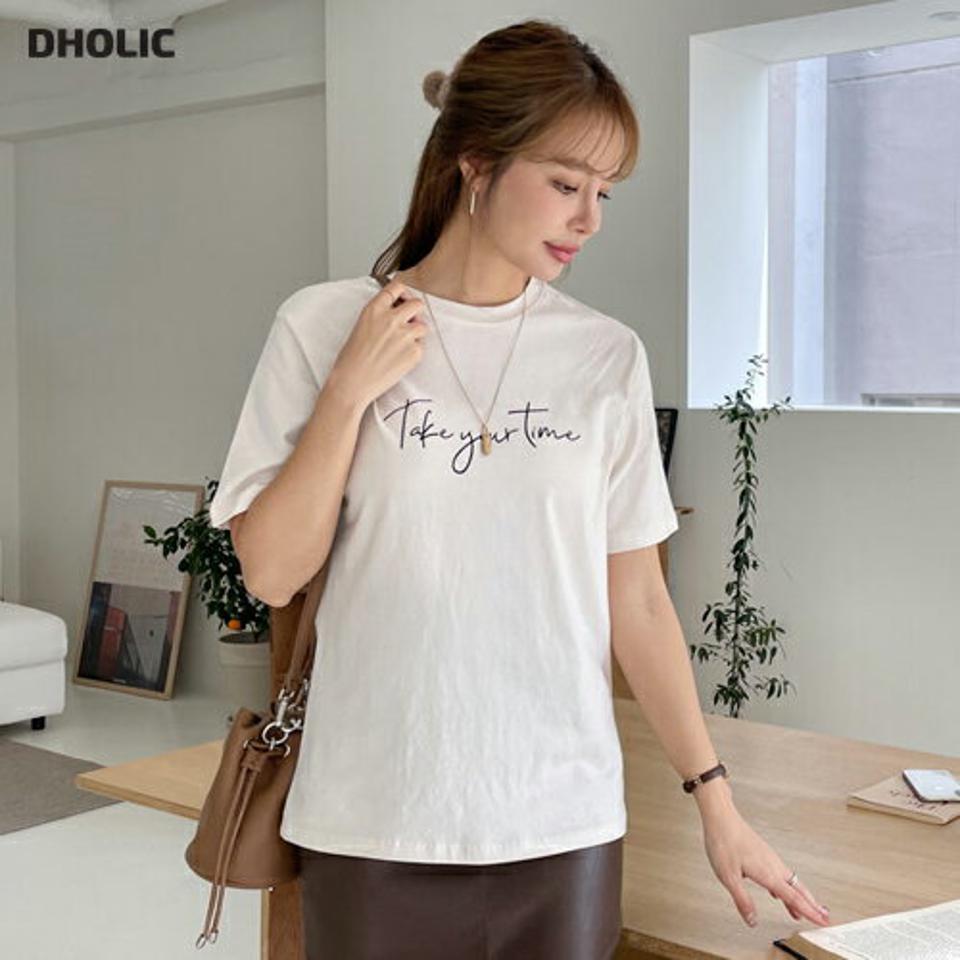 レタリング半袖Tシャツ・全3色・b00369 レディース 【tops】 トップス Tシャツ 半袖 レタリング ラウンドネック 夏 スリム ベーシック デイリー 体型カバー 細身 フェミニン 春 秋 韓国ファッション ハイホリHIHOLLI