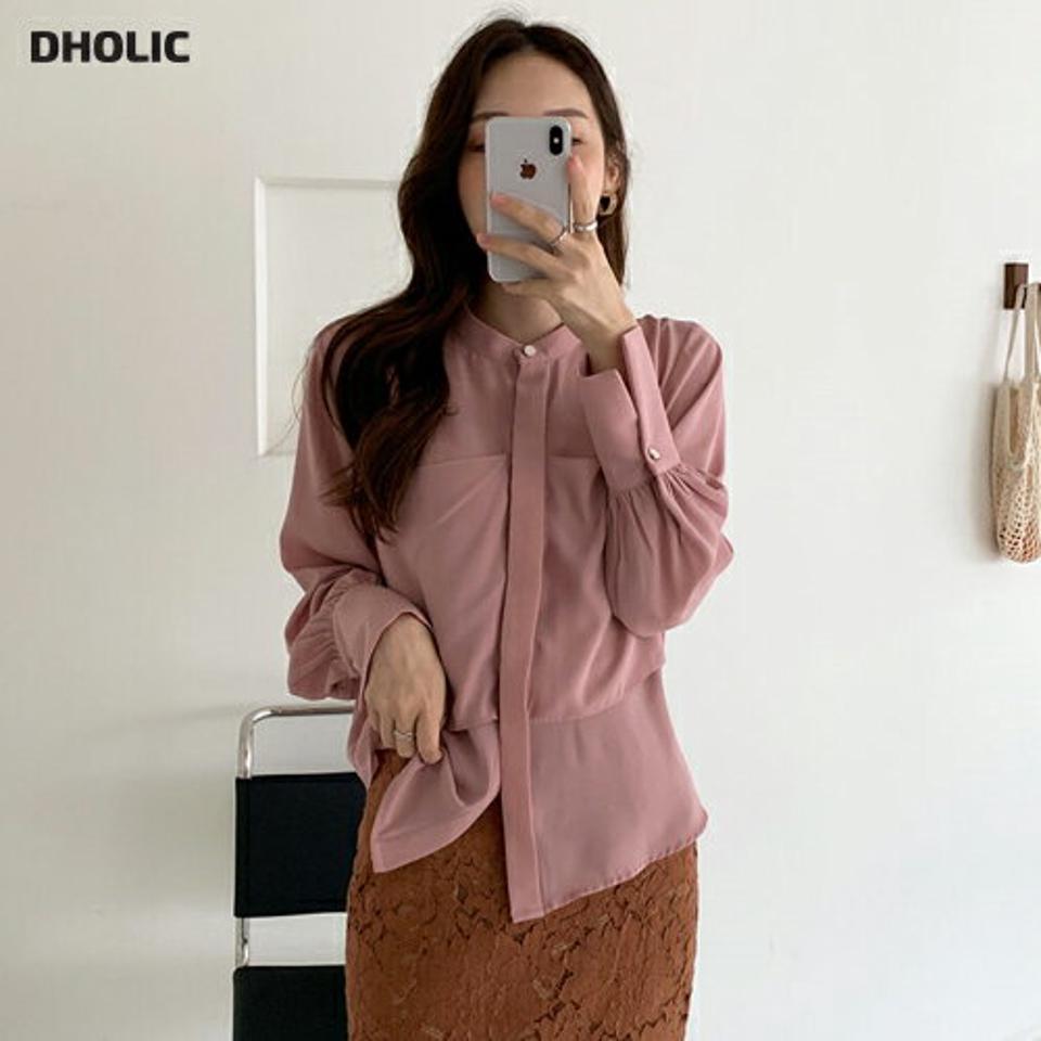 ポケットディテールブラウス・全4色・b00373 レディース 【bl】 トップス ブラウス 長袖 ポケット ギャザー カジュアル オフィスカジュアル 大人 ユニーク フェミニン 上品 春 秋 韓国 ファッション ハイホリHIHOLLI