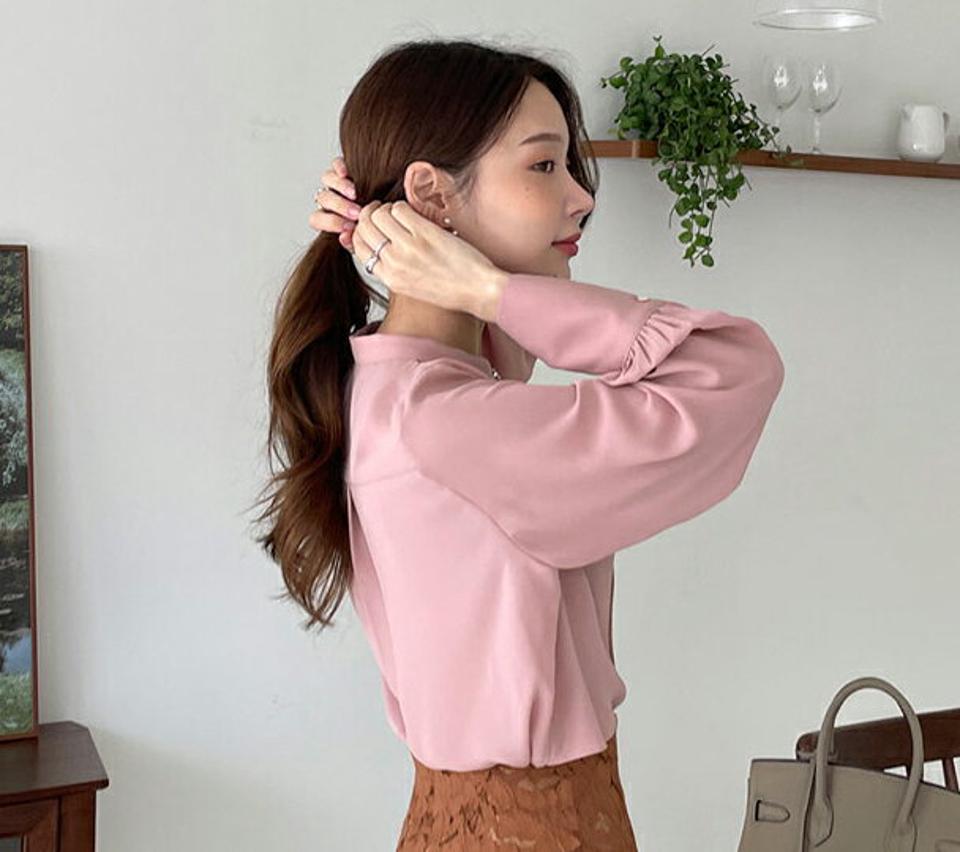 ポケットディテールブラウス・全4色・b00373 レディース 【bl】 トップス ブラウス 長袖 ポケット ギャザー カジュアル オフィスカジュアル 大人 ユニーク フェミニン 上品 春 秋 韓国 ファッション ハイホリHIHOLLI