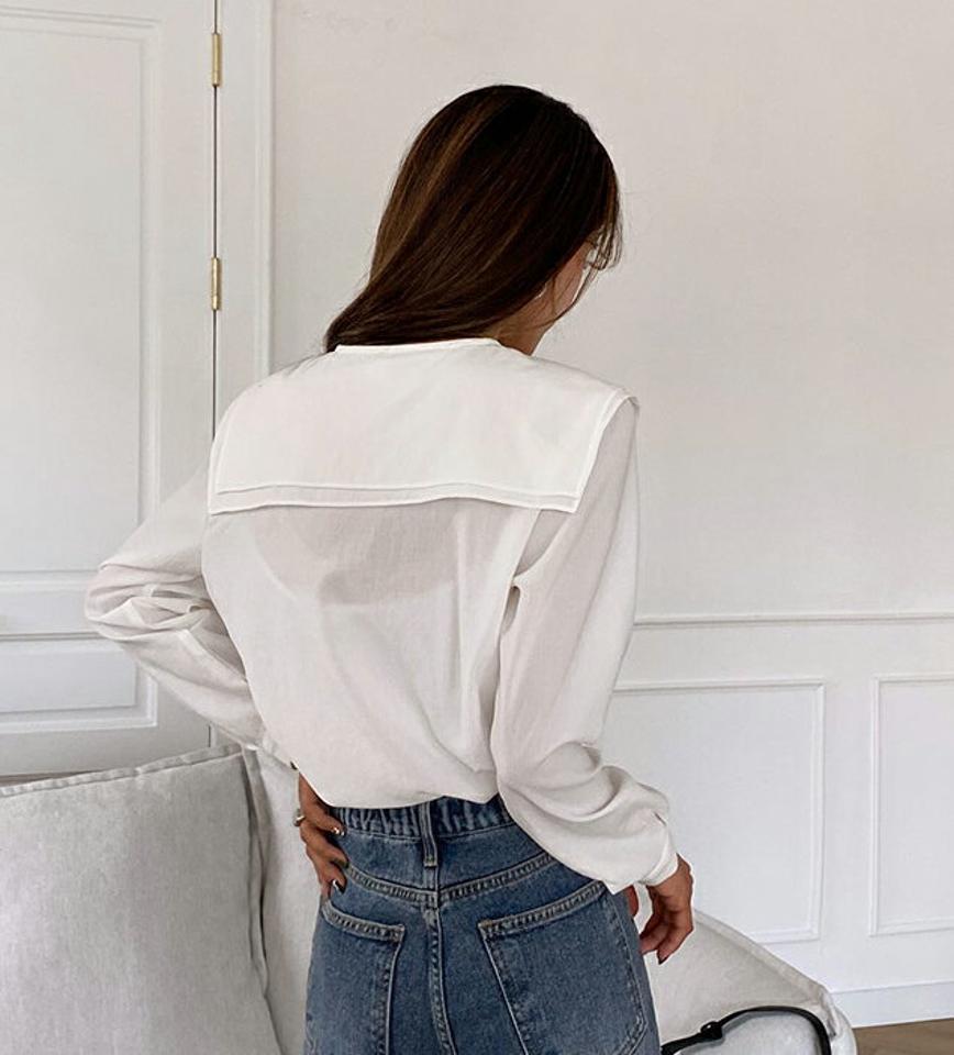 ダブルカラーボタンブラウス・全3色・b58217 レディース 【bl】韓国ファッション トップス ブラウス 長袖 ダブルカラー ボタン 大人 セーラーカラー 上品 ボタン シンプル フェミニン カジュアル 体型カバー ガーリー 秋 春