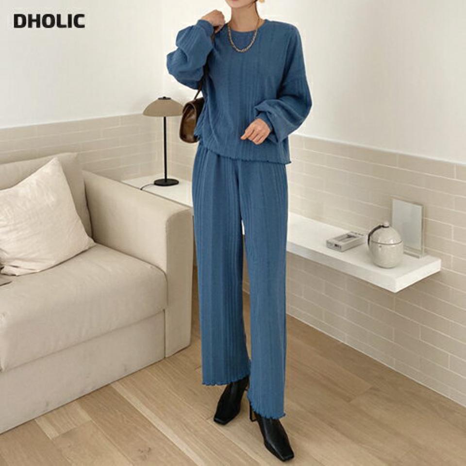 リブラウンドニット&ストリングパンツSET・全3色・t70318 レディース 【pt】 ボトムス ロング ロングパンツ リブ ニット セットアップ セット パンツ ベーシック 体型カーバー 足長 着痩せ ストレート 春 秋 韓国 ファッション ハイホリHIHOLLI