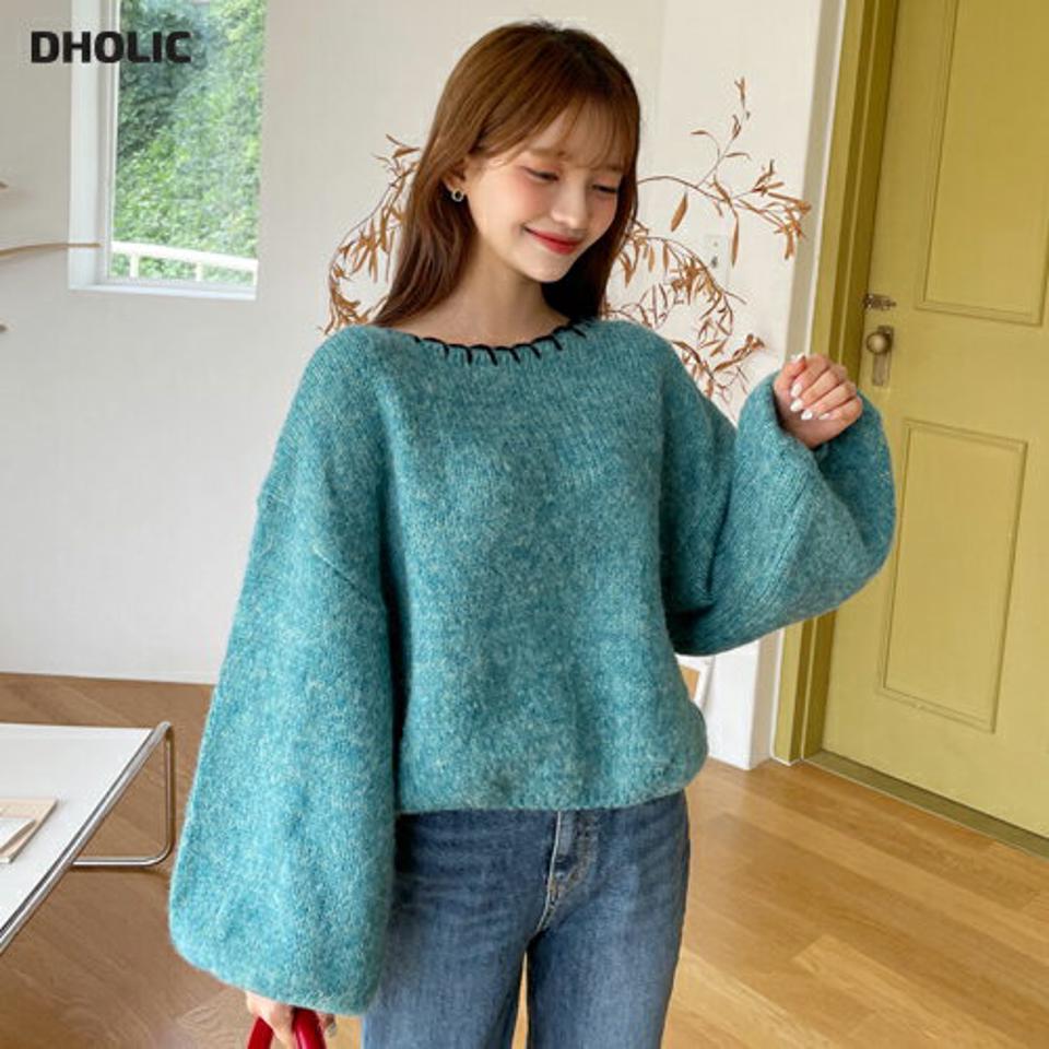 配色ステッチバルーンスリーブニット・全3色・t00997 レディース 【tops】韓国ファッション トップス ニット 長袖 ラウンドネック カラーニット バルーンスリーブ 配色 ステッチ ルーズ ゆったり 楽ちん シンプル ボリュームスリーブ 春 秋 NIJU