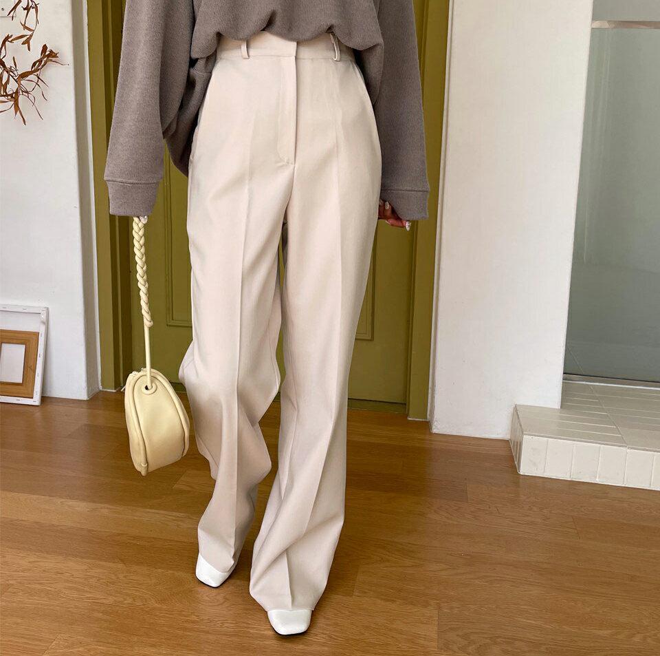 ストレートスラックスパンツ・全3色・t01014 レディース 【pt】韓国ファッション ボトムス パンツ ロング ロングパンツ スラックスパンツ スラックス ロング丈 ストレート ベーシック 足長 細身 着痩せ シンプル 春 秋 NIJU