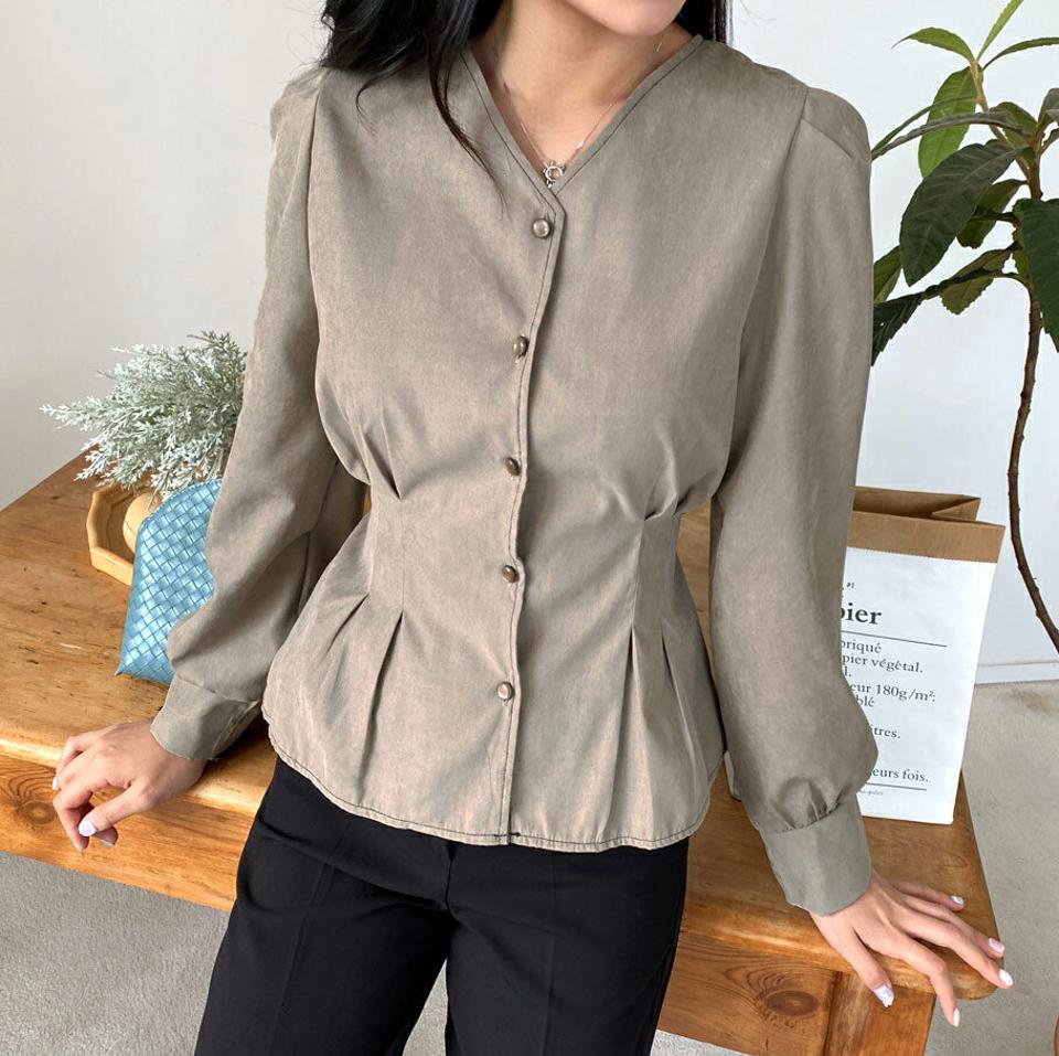 ピンタックバックリボンブラウス・全3色・t01027 レディース 【bl】韓国ファッション トップス ブラウス 長袖 Vネック ピンタック リボン シンプル 配色 無地 フェミニン スリム 上品 体型カバー 細身 ガーリー 春 秋 NIJU