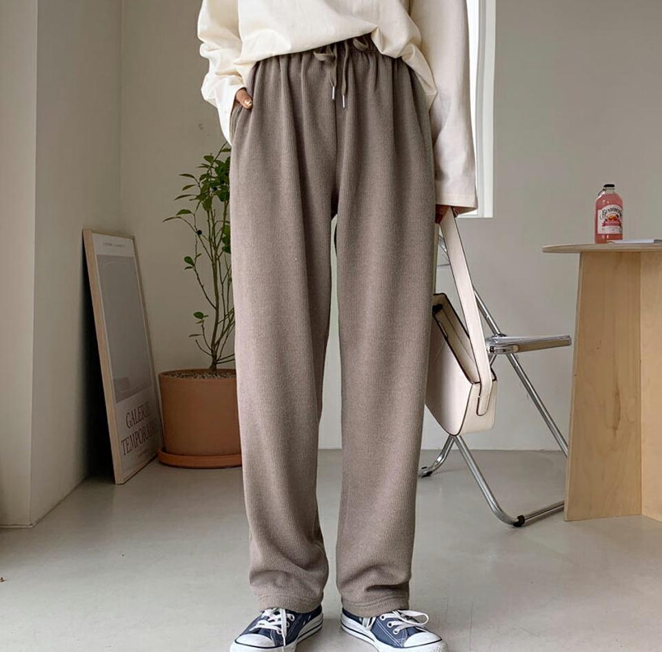 ウール混ワイドパンツ・全6色・a65088 レディース 【pt】韓国ファッション ボトムス ロング ロングパンツ ウール混 ワイドパンツ 無地 ベーシック シンプル 体型カバー ゴム カジュアル デイリー 足長 美脚 フェミニン 秋 春