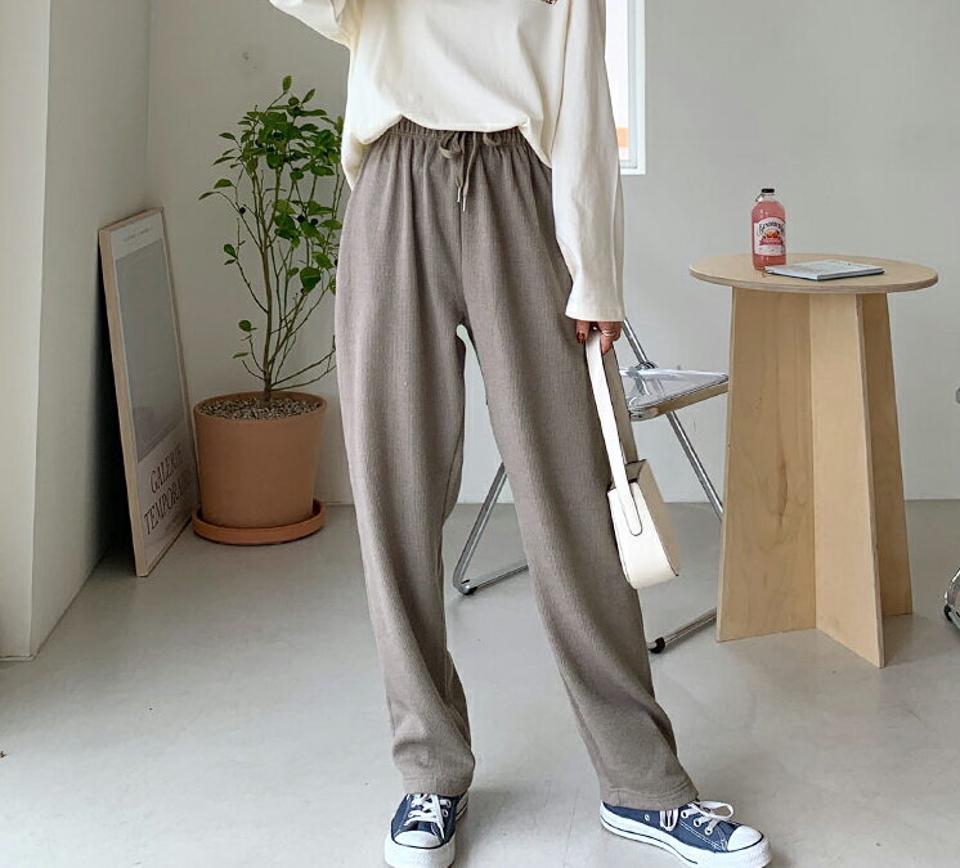 ウール混ワイドパンツ・全6色・a65088 レディース 【pt】韓国ファッション ボトムス ロング ロングパンツ ウール混 ワイドパンツ 無地 ベーシック シンプル 体型カバー ゴム カジュアル デイリー 足長 美脚 フェミニン 秋 春